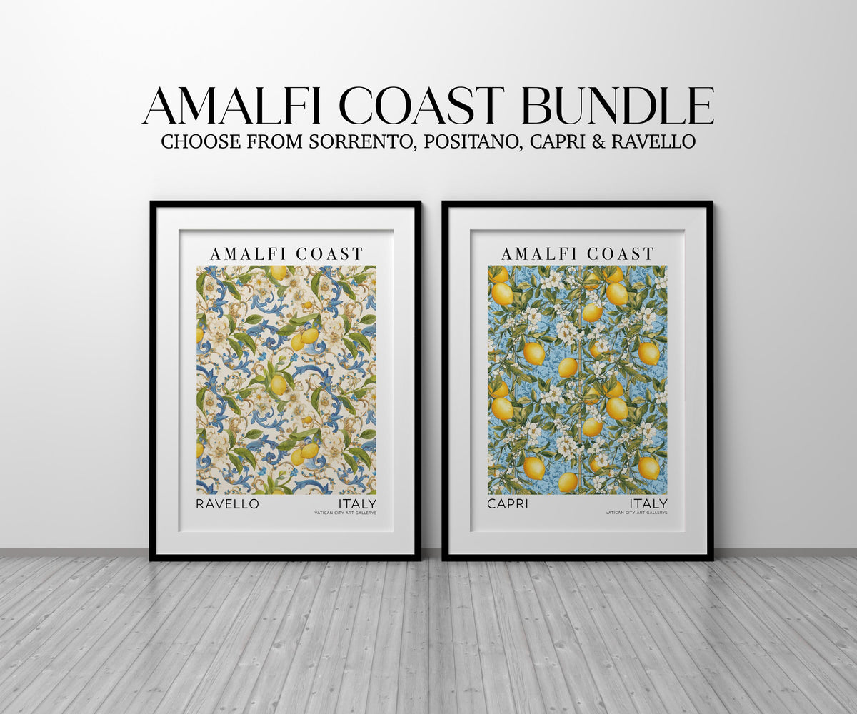 Amalfi Coast Wall Art Print Set, Italian Travel Print Bundle, Set of 3 Prints, Italy Kitchen Posters, Sorrento, Positano, Ravello, Capri