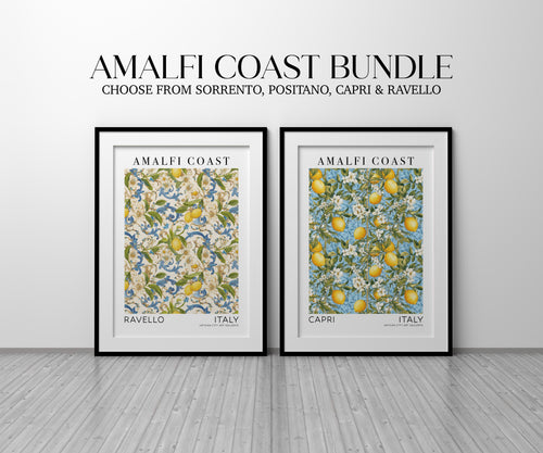 Amalfi Coast Wall Art Print Set, Italian Travel Print Bundle, Set of 3 Prints, Italy Kitchen Posters, Sorrento, Positano, Ravello, Capri