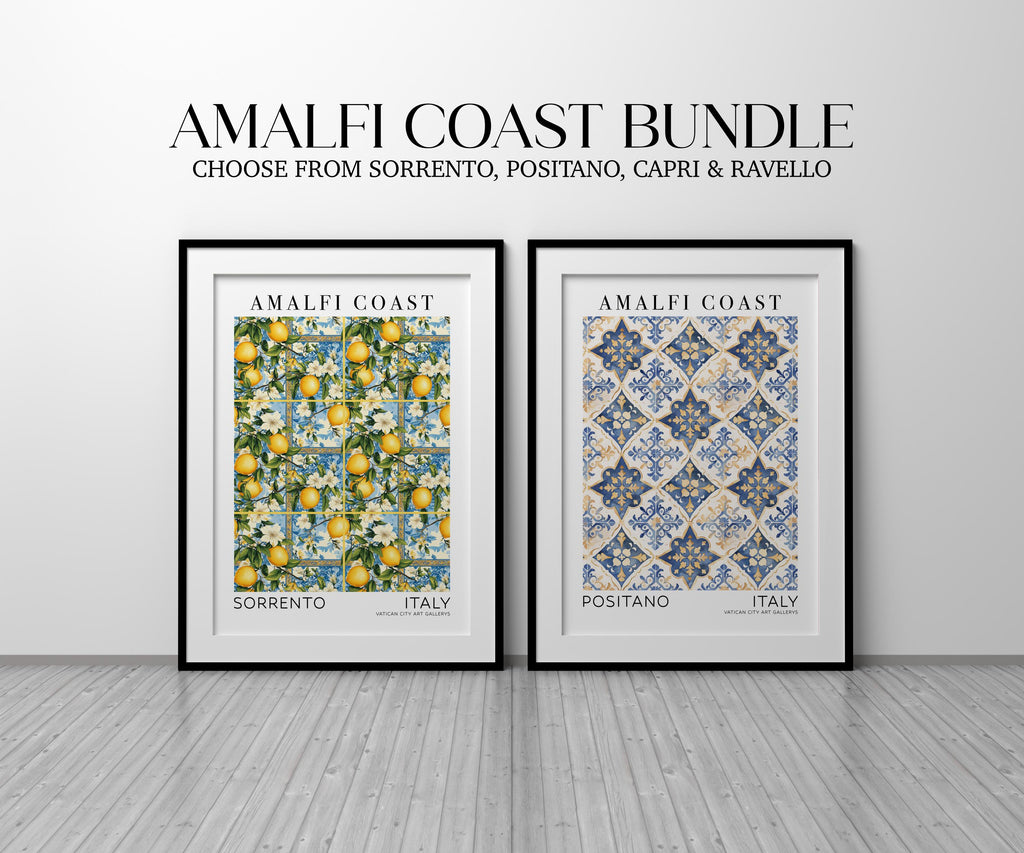Amalfi Coast Wall Art Print Set, Italian Travel Print Bundle, Set of 3 Prints, Italy Kitchen Posters, Sorrento, Positano, Ravello, Capri