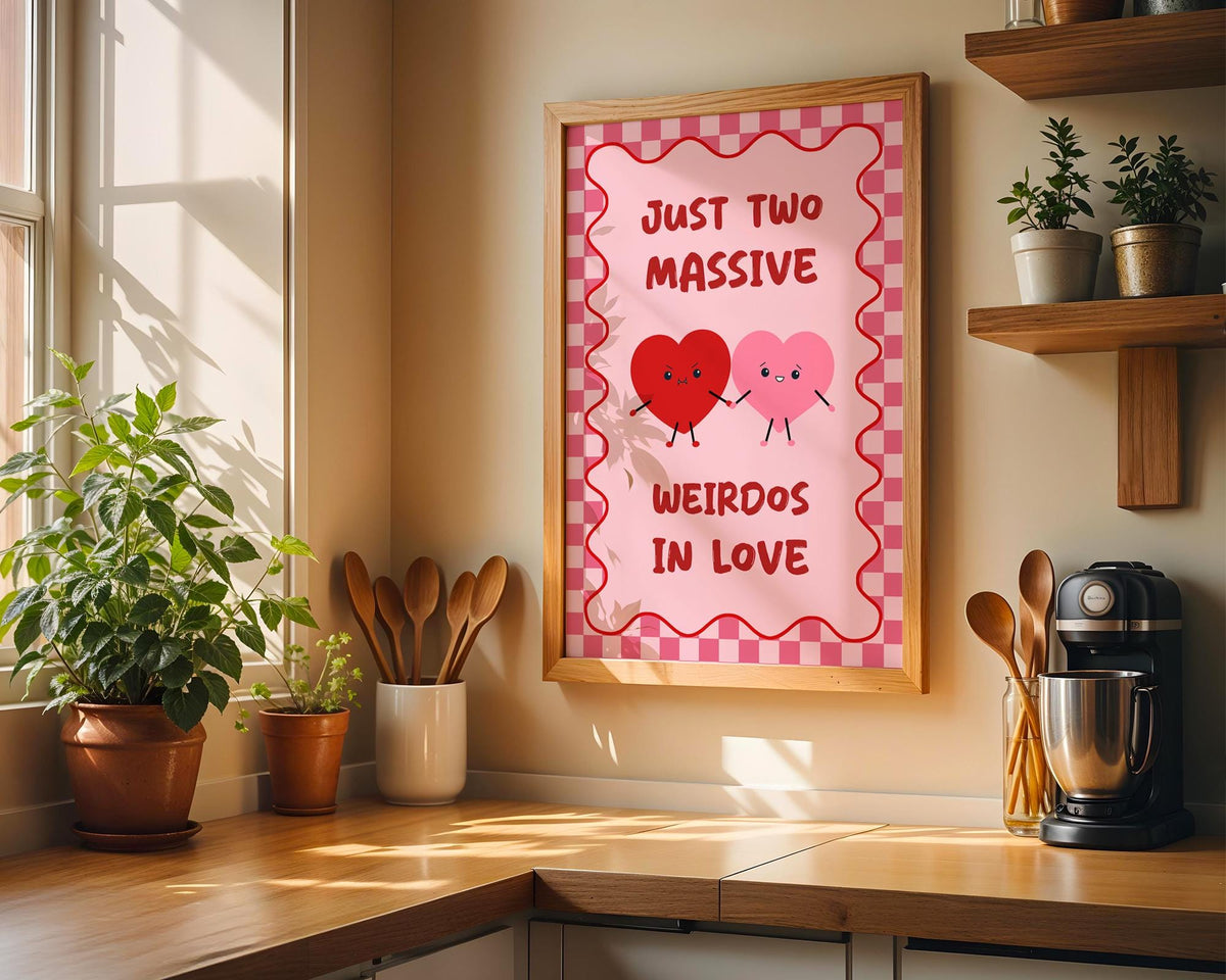 Weirdos In Love Print, Pink Typography Poster, Funny Gift For Her, Funny Present For Husband Birthday, Romantic Posters, Engagement Gift