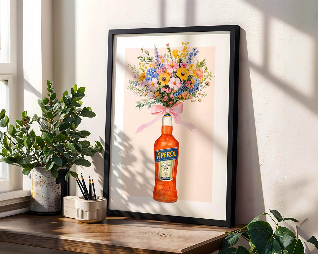 Aperol Bottle with Flowers Wall Art Print, Retro Italian Kitchen Poster, Aperol Spritz Bottles Flower Wall Decor, Gift for Her