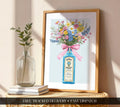 Gin Bottle with Flower Bouquet Wall Art Print, Bombay Sapphire Poster, Cottage Garden Floral Wall Art, Kitchen Prints For Walls