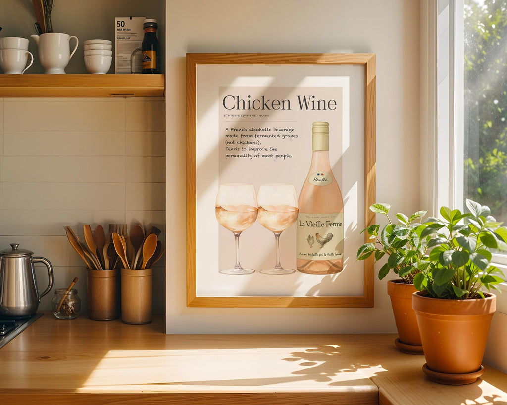 Chicken Wine Definition Print, Modern Kitchen Typography Poster, Girly Illustration, Girls Night Ideas, Funny Typography Wall Art