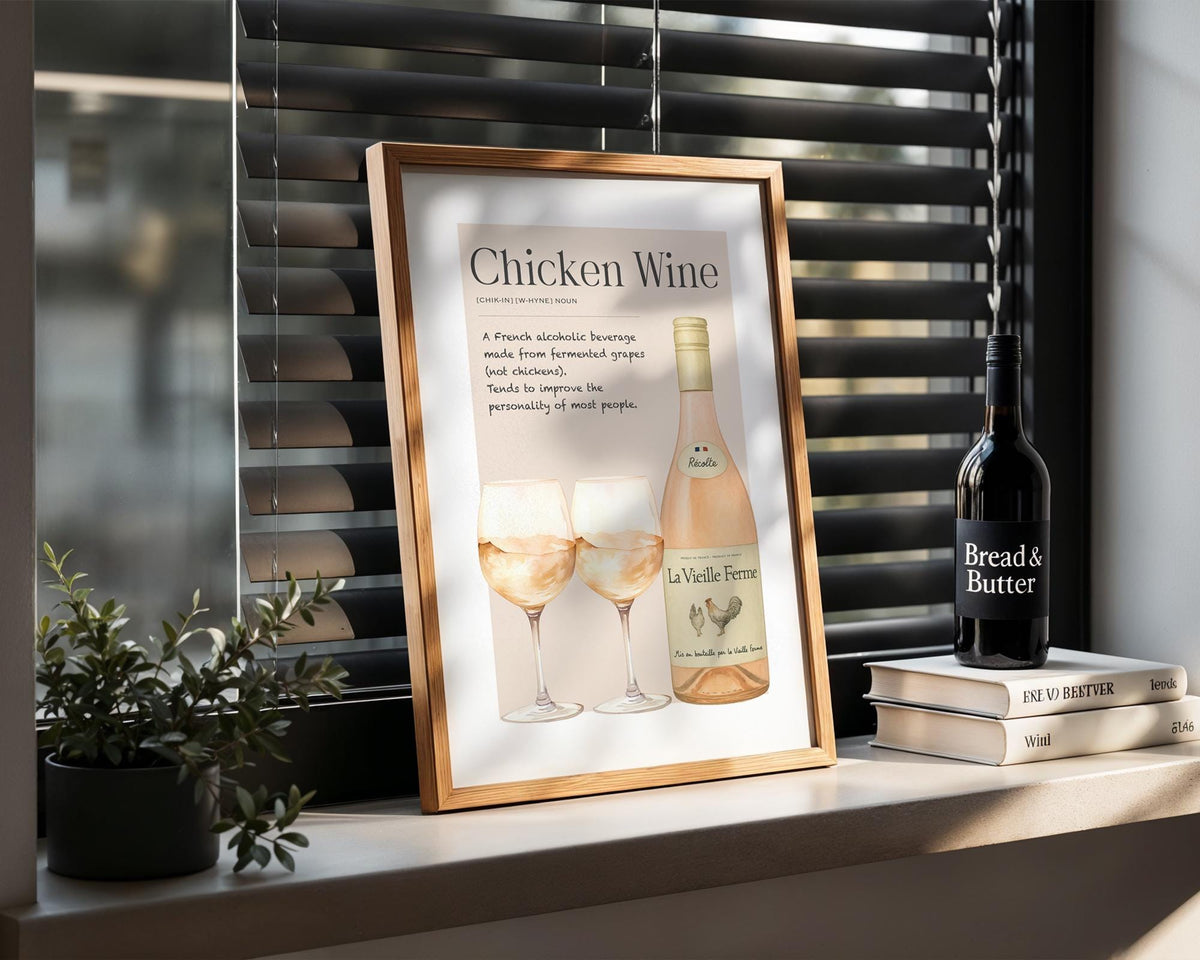 Chicken Wine Definition Print, Modern Kitchen Typography Poster, Girly Illustration, Girls Night Ideas, Funny Typography Wall Art