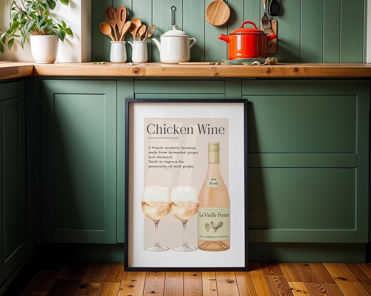 Chicken Wine Definition Print, Modern Kitchen Typography Poster, Girly Illustration, Girls Night Ideas, Funny Typography Wall Art