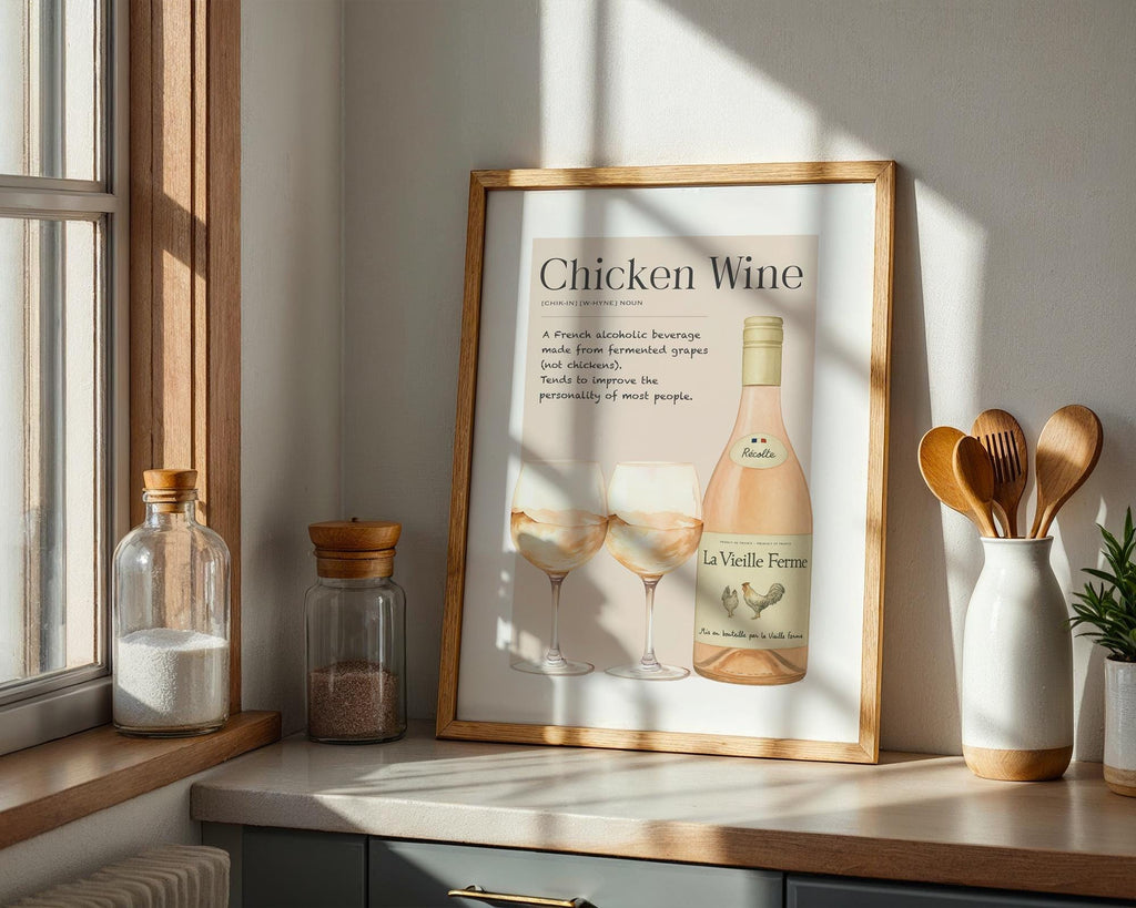 Chicken Wine Definition Print, Modern Kitchen Typography Poster, Girly Illustration, Girls Night Ideas, Funny Typography Wall Art