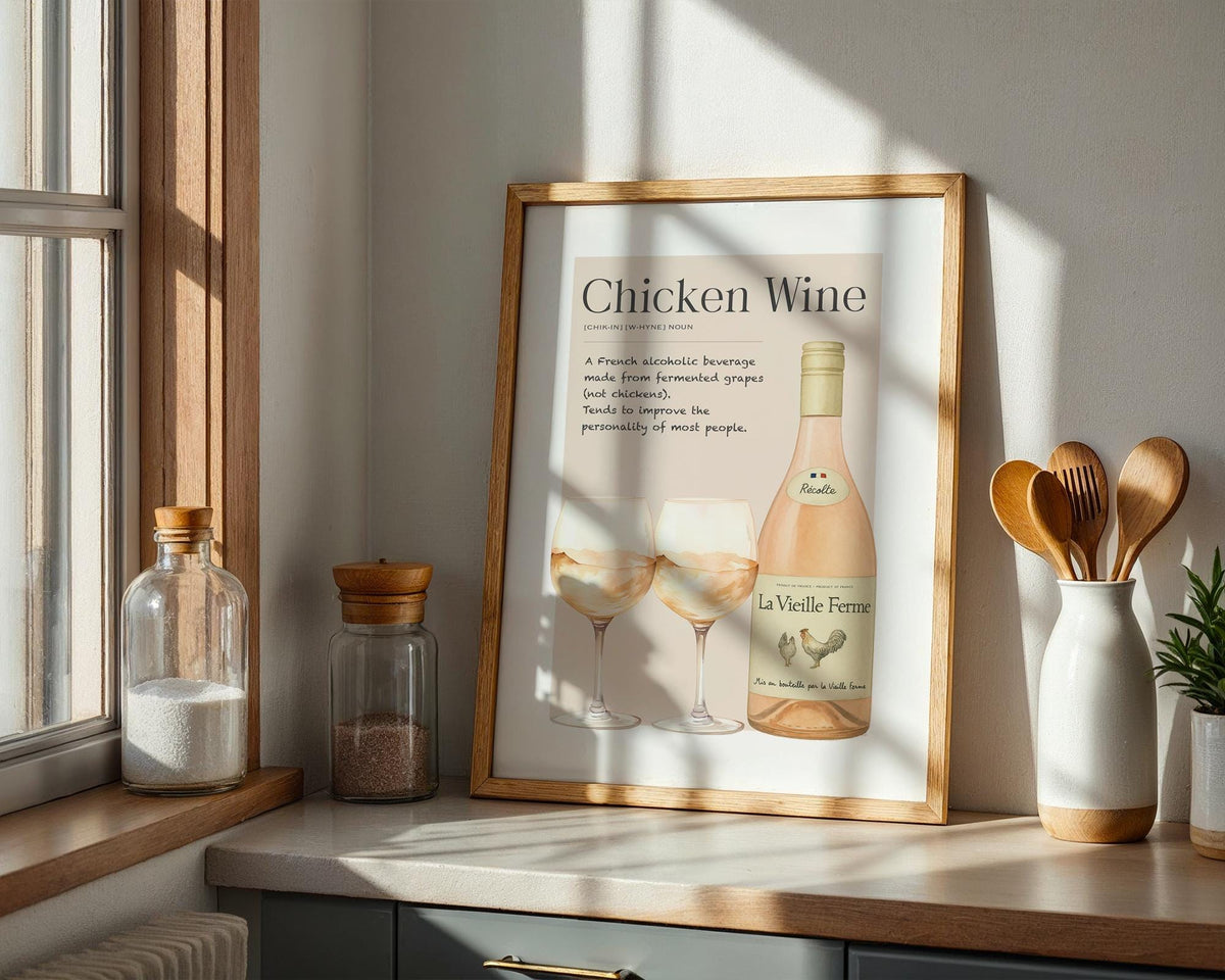 Chicken Wine Definition Print, Modern Kitchen Typography Poster, Girly Illustration, Girls Night Ideas, Funny Typography Wall Art