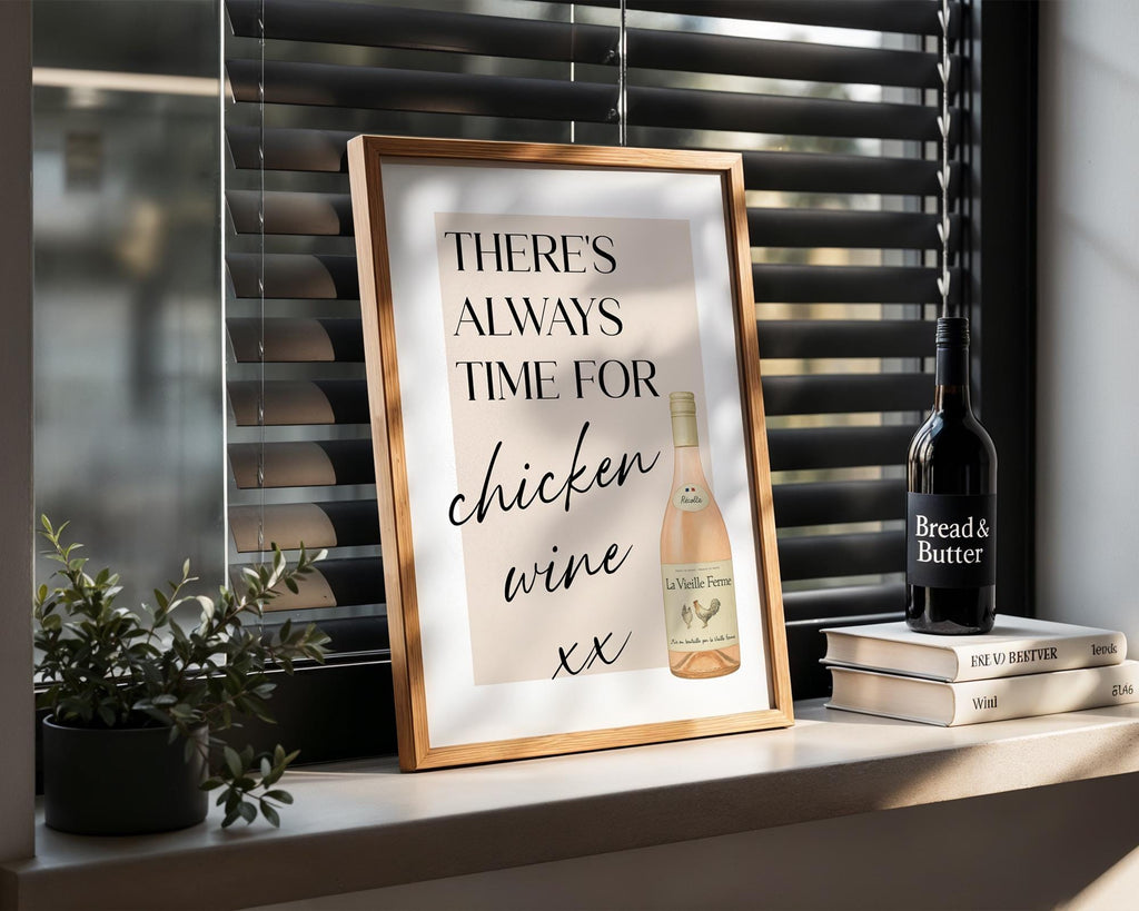 Chicken Wine Print, Typography Poster, Funny Wine Gifts, Wine Print Wall Art, Funny Kitchen Wall Print, Humorous Poster For Bar, A5 A4 A3