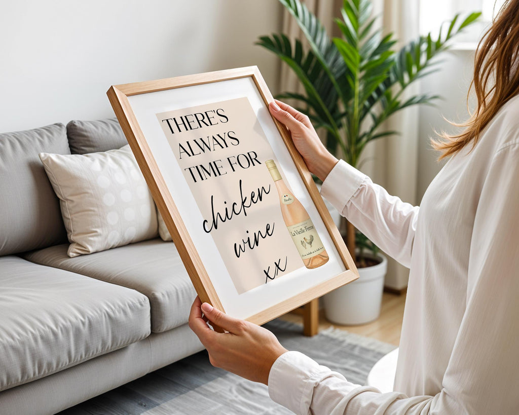 Chicken Wine Print, Typography Poster, Funny Wine Gifts, Wine Print Wall Art, Funny Kitchen Wall Print, Humorous Poster For Bar, A5 A4 A3