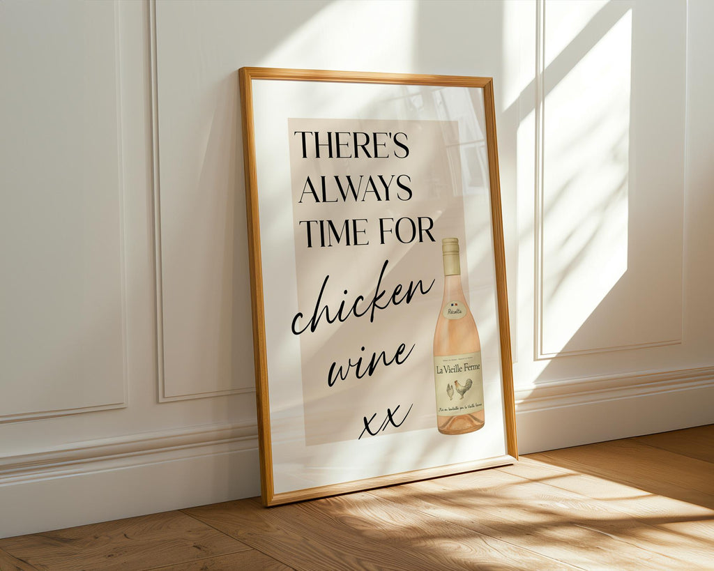 Chicken Wine Print, Typography Poster, Funny Wine Gifts, Wine Print Wall Art, Funny Kitchen Wall Print, Humorous Poster For Bar, A5 A4 A3
