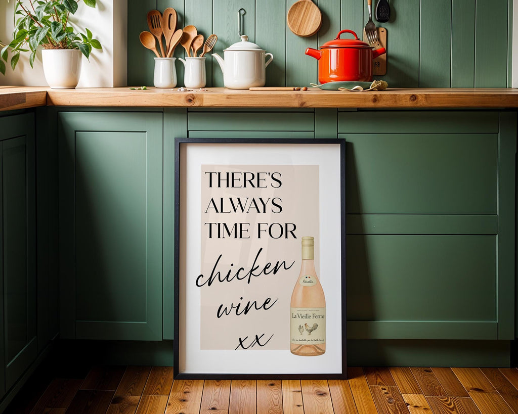 Chicken Wine Print, Typography Poster, Funny Wine Gifts, Wine Print Wall Art, Funny Kitchen Wall Print, Humorous Poster For Bar, A5 A4 A3