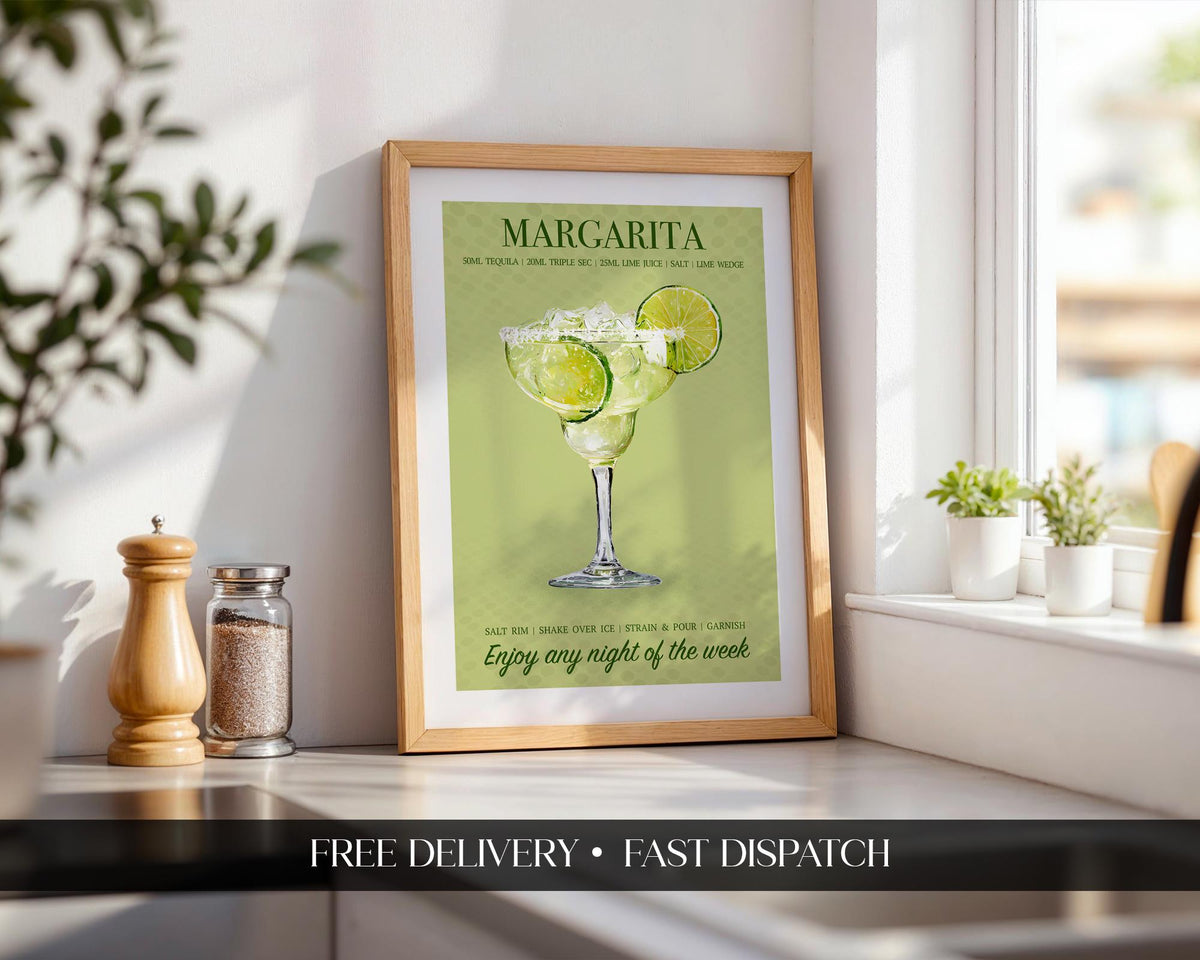 Margarita Print, Cocktail Wall Prints for The Kitchen, Vibrant Bright Cocktail Posters For A Home Bar, Margarita Gifts For Her