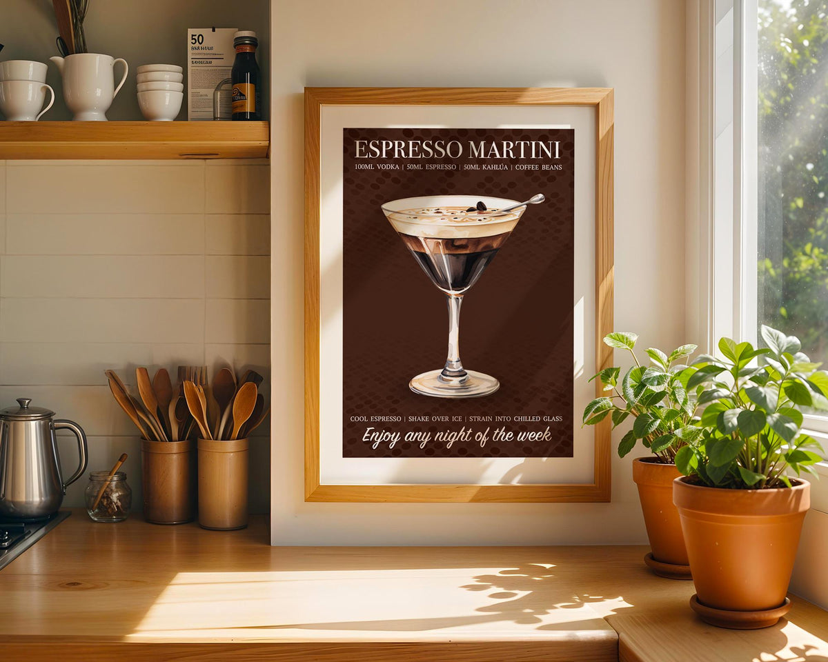 Espresso Martini Cocktail Print: Cocktail Recipe Poster, Martini Wall Decor, Cocktail Prints For Kitchen, Home Bar Poster, Cocktail Wall Art