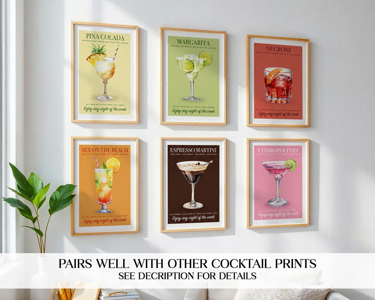 Cosmopolitan Cocktail Print, Cocktail Posters For Room, Cosmo Drinks Print, Cocktail Recipe Poster, Wall Art For Bar Cart