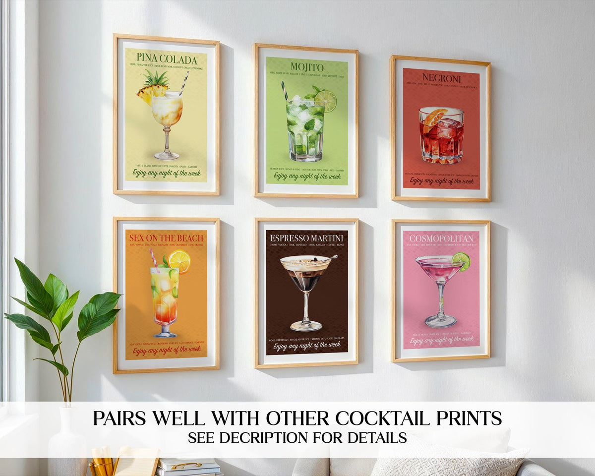 Mojito Cocktail Print, Mojito Cocktail Poster For Home Bar, Cocktail Wall Art For Kitchen, Poster Set Custom, Cocktail Recipe Art Print