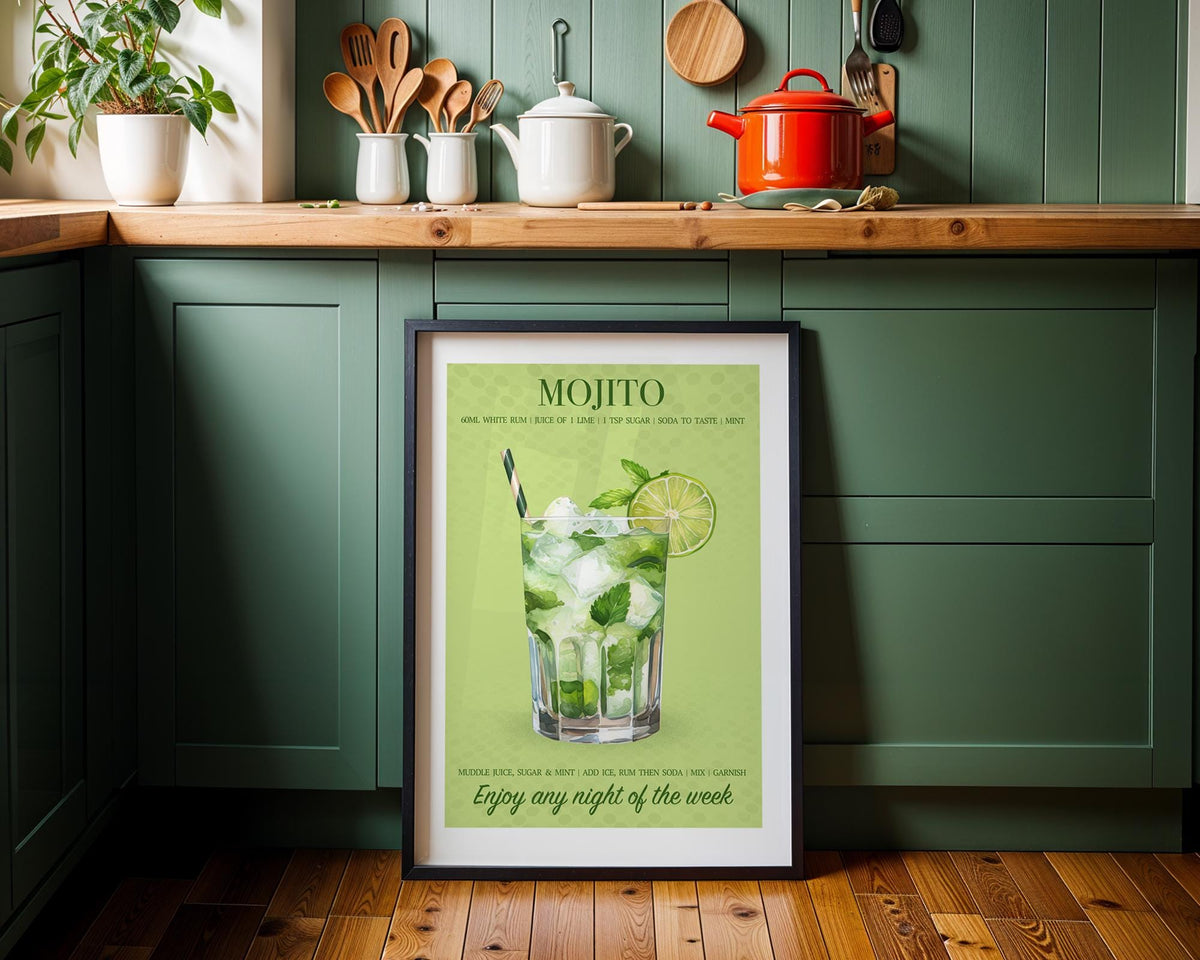 Mojito Cocktail Print, Mojito Cocktail Poster For Home Bar, Cocktail Wall Art For Kitchen, Poster Set Custom, Cocktail Recipe Art Print