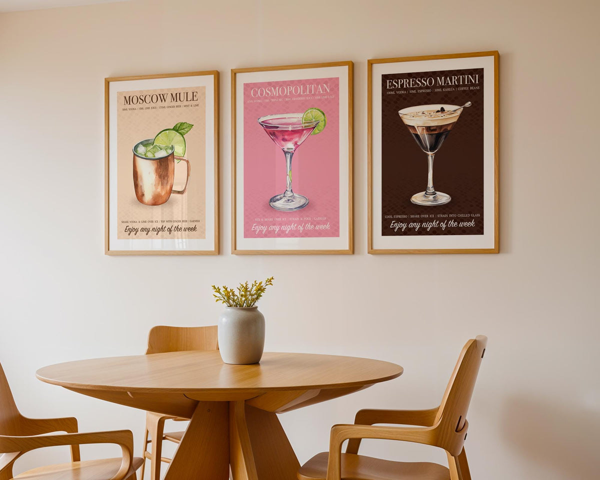 Moscow Mule Print: Retro Bar Cart Posters, Cocktail Recipe Poster, Vodka Gift Ideas, Cocktail Wall Art Set Of 6, Cocktail Decor For Walls
