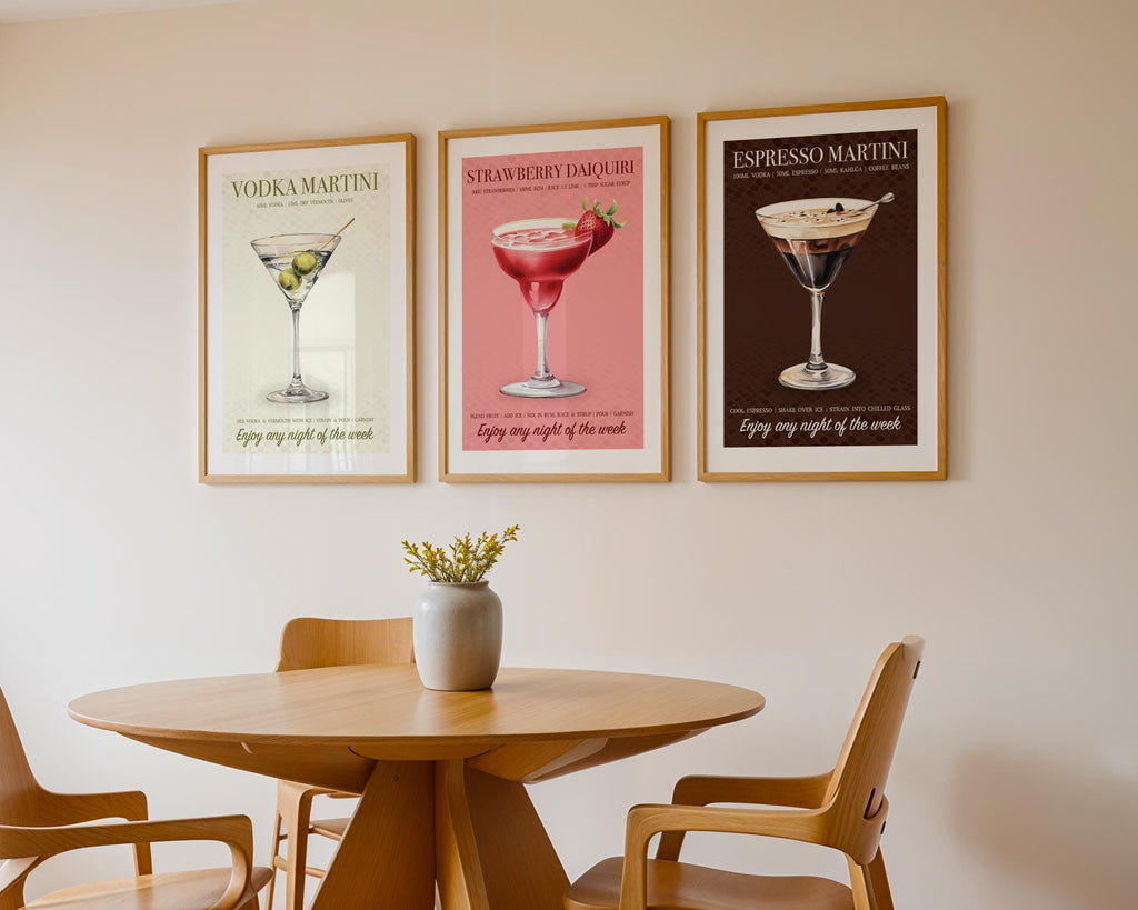 Vodka Martini Poster: Dirty Martini Wall Decor, Illustrated Cocktail Poster, Dirty Martini Gifts For Her, Cocktail Art For Home Bar