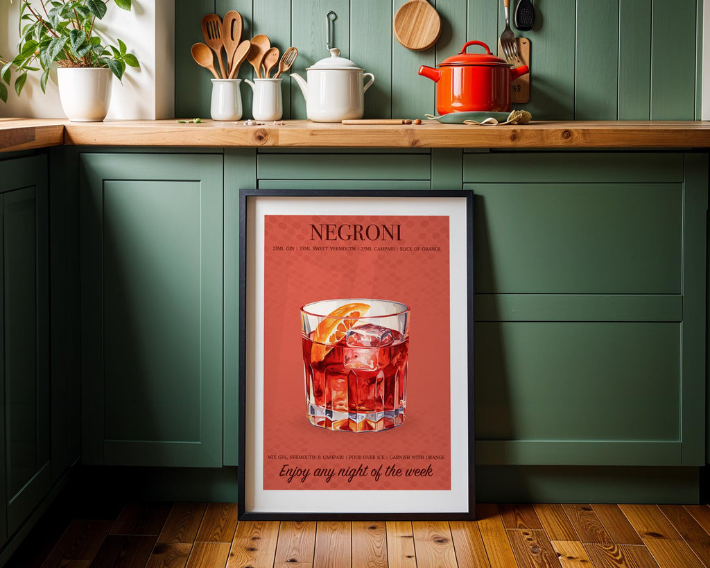Negroni Poster, Cocktail Wall Art For Kitchen, Cocktail Recipe Print, Home Bar Decor Gifts, Cocktail Wall Art Set Of 3, A4, A5, 5x7, 4x6