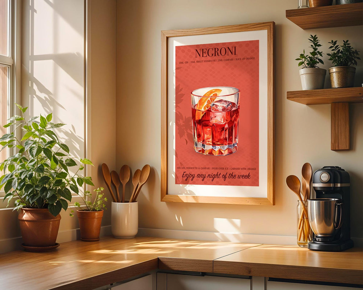 Negroni Poster, Cocktail Wall Art For Kitchen, Cocktail Recipe Print, Home Bar Decor Gifts, Cocktail Wall Art Set Of 3, A4, A5, 5x7, 4x6