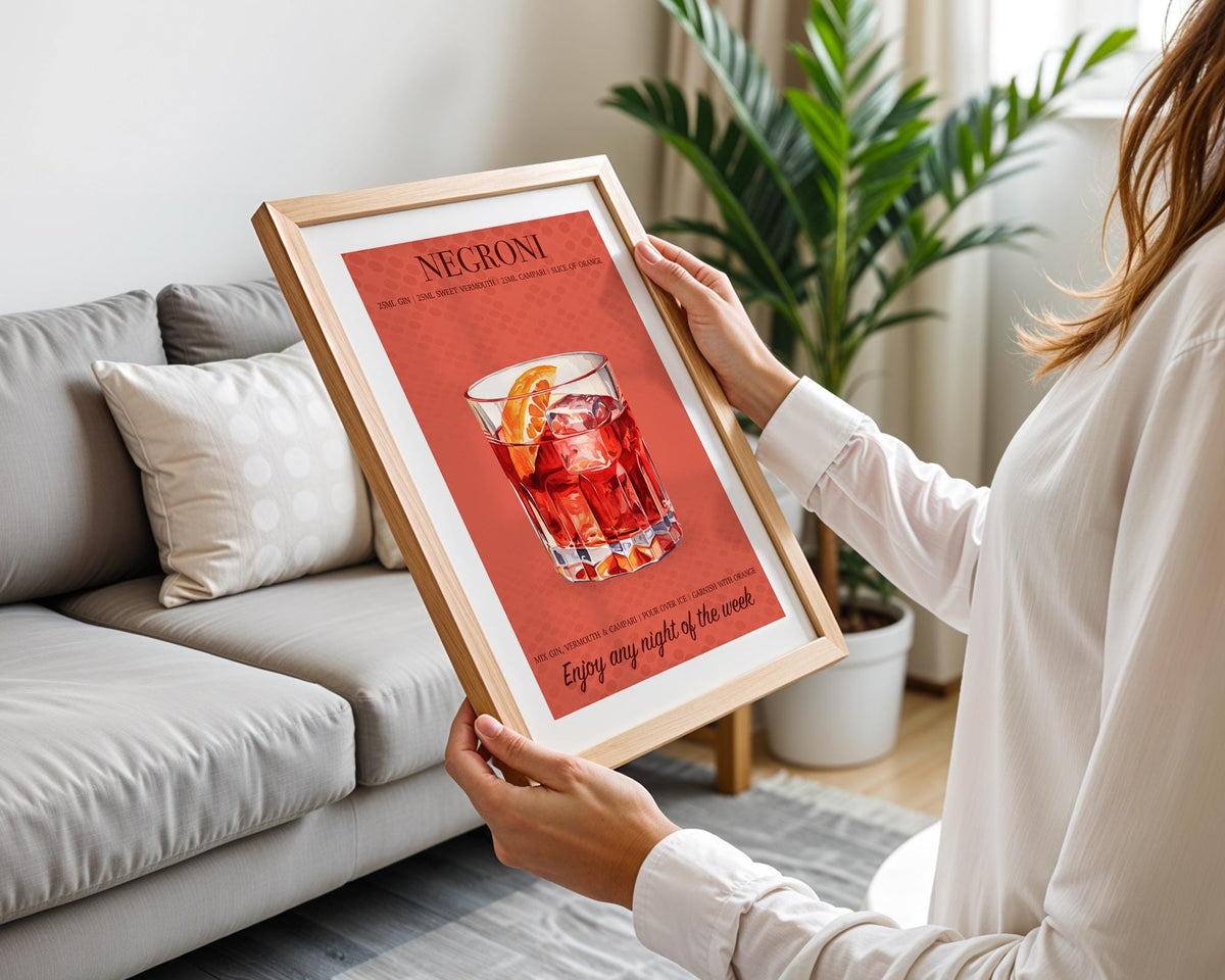 Negroni Poster, Cocktail Wall Art For Kitchen, Cocktail Recipe Print, Home Bar Decor Gifts, Cocktail Wall Art Set Of 3, A4, A5, 5x7, 4x6