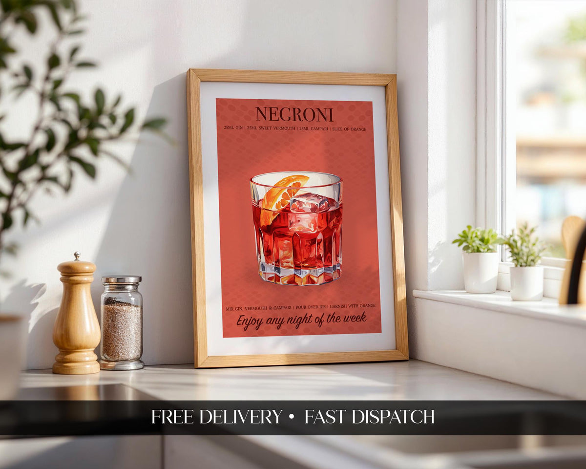 Negroni Poster, Cocktail Wall Art For Kitchen, Cocktail Recipe Print, Home Bar Decor Gifts, Cocktail Wall Art Set Of 3, A4, A5, 5x7, 4x6