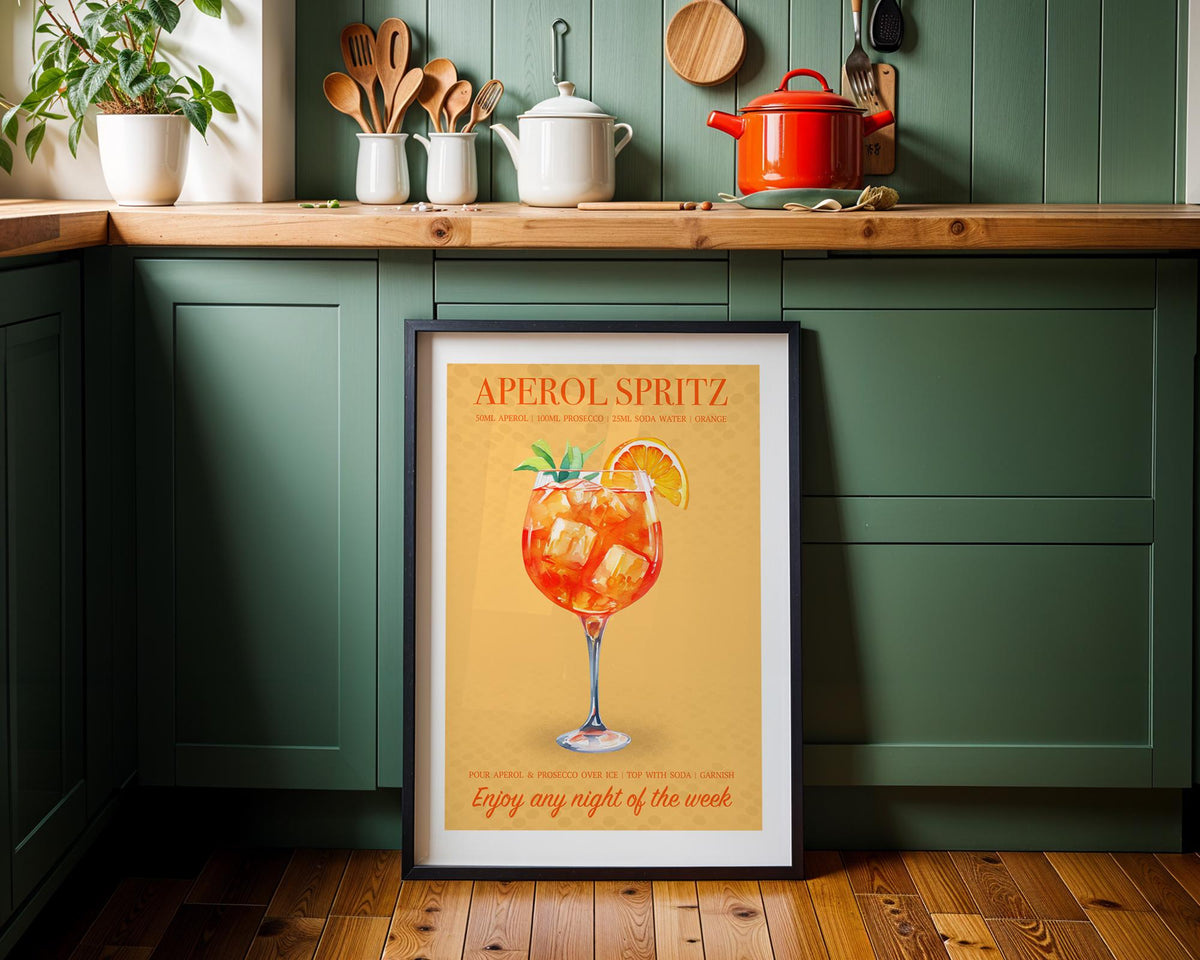 Aperol Spritz Print, Cocktail Kitchen Poster Set, Bar Cart Decor, Cocktail Recipe Prints For A Home Bar, Aperol Spritz Gifts For Her, A4, A5
