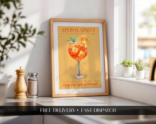 Aperol Spritz Print, Cocktail Kitchen Poster Set, Bar Cart Decor, Cocktail Recipe Prints For A Home Bar, Aperol Spritz Gifts For Her, A4, A5