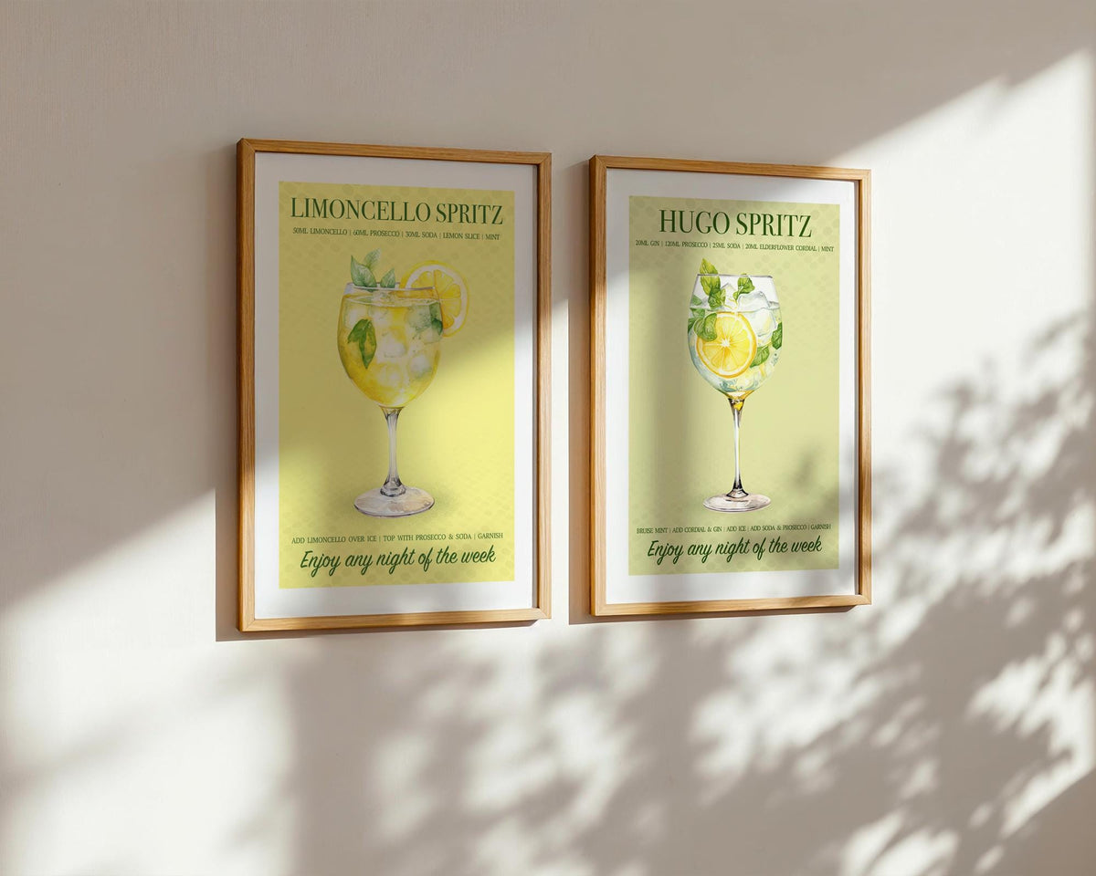 Hugo Spritz Print Cocktail Poster, Aesthetic Poster, Kitchen Artwork Cocktail Print, Bar Decor Drink Lovers Hugo Cocktail Wall Art