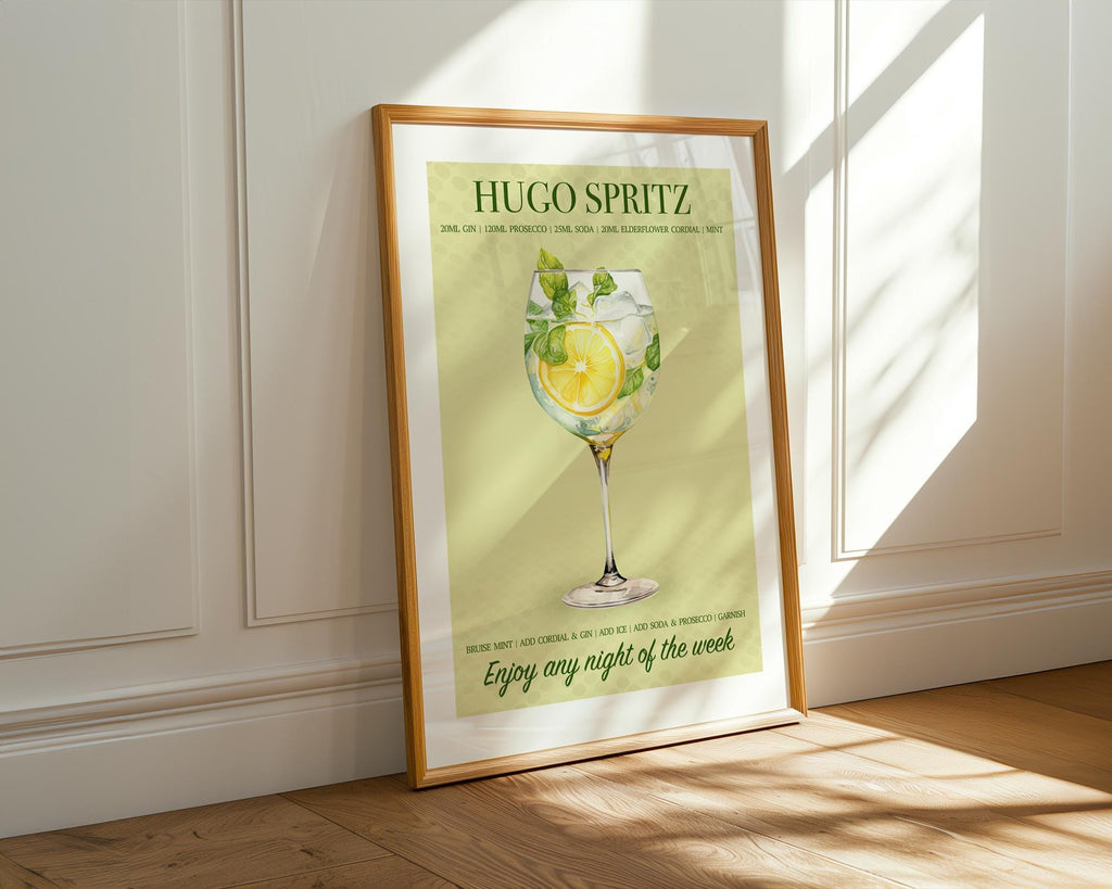 Hugo Spritz Print Cocktail Poster, Aesthetic Poster, Kitchen Artwork Cocktail Print, Bar Decor Drink Lovers Hugo Cocktail Wall Art