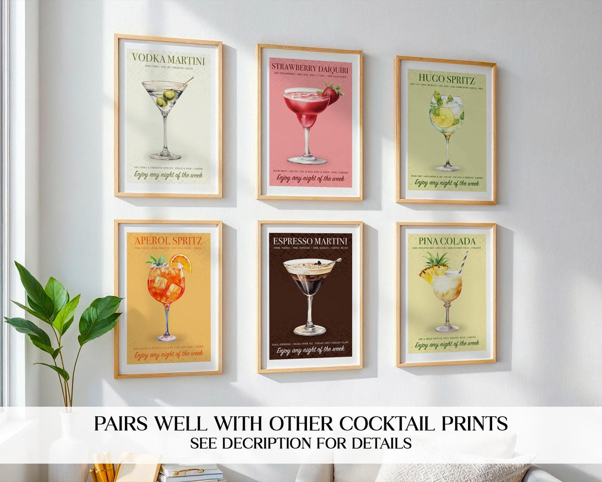 Pina Colada Print, Pina Colada Cocktail, Pina Colada Poster, Cocktail Prints, Cocktail Wall Art Set, Wall Decor Cocktails, Home Bar Prints