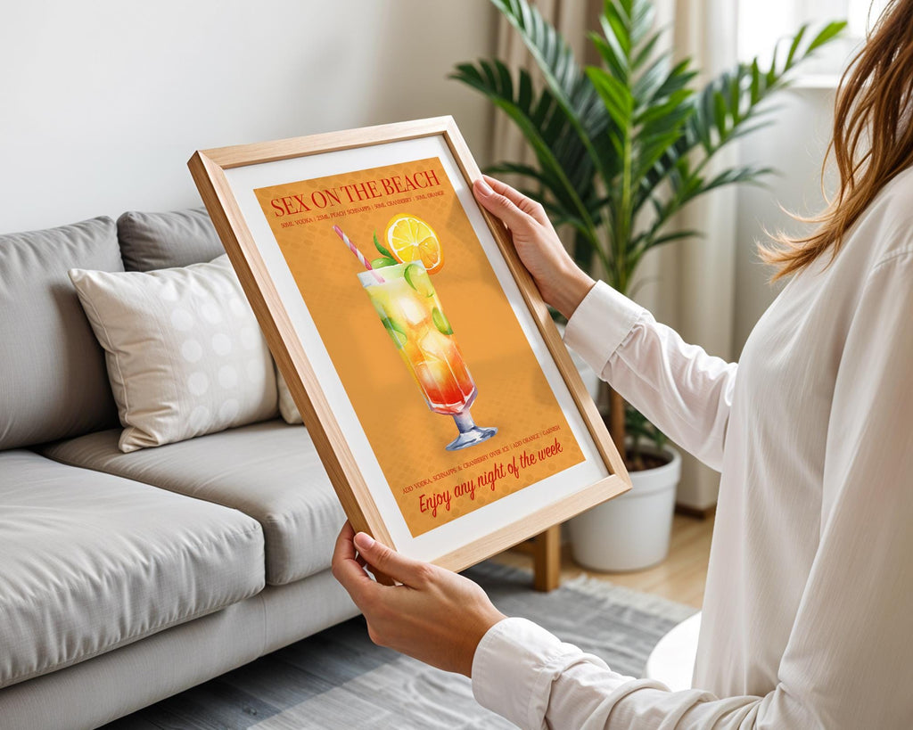 Cocktail Print Sex On The Beach, Holiday Cocktail Poster, Kitchen Wall Art, Home Bar Decor, Colourful Retro Home Decor, Girly Bar Cart Art