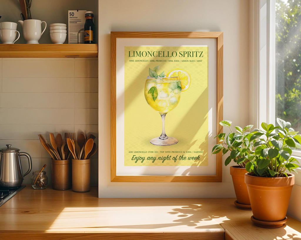 Limoncello Spritz Wall Art For Kitchen, Retro Bar Cart Wall Decor Cocktails, Bar Cart Prints, Spritz Gifts For Her, Spritz Cocktail Poster