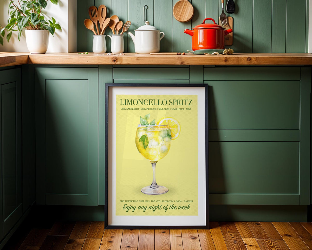 Limoncello Spritz Wall Art For Kitchen, Retro Bar Cart Wall Decor Cocktails, Bar Cart Prints, Spritz Gifts For Her, Spritz Cocktail Poster