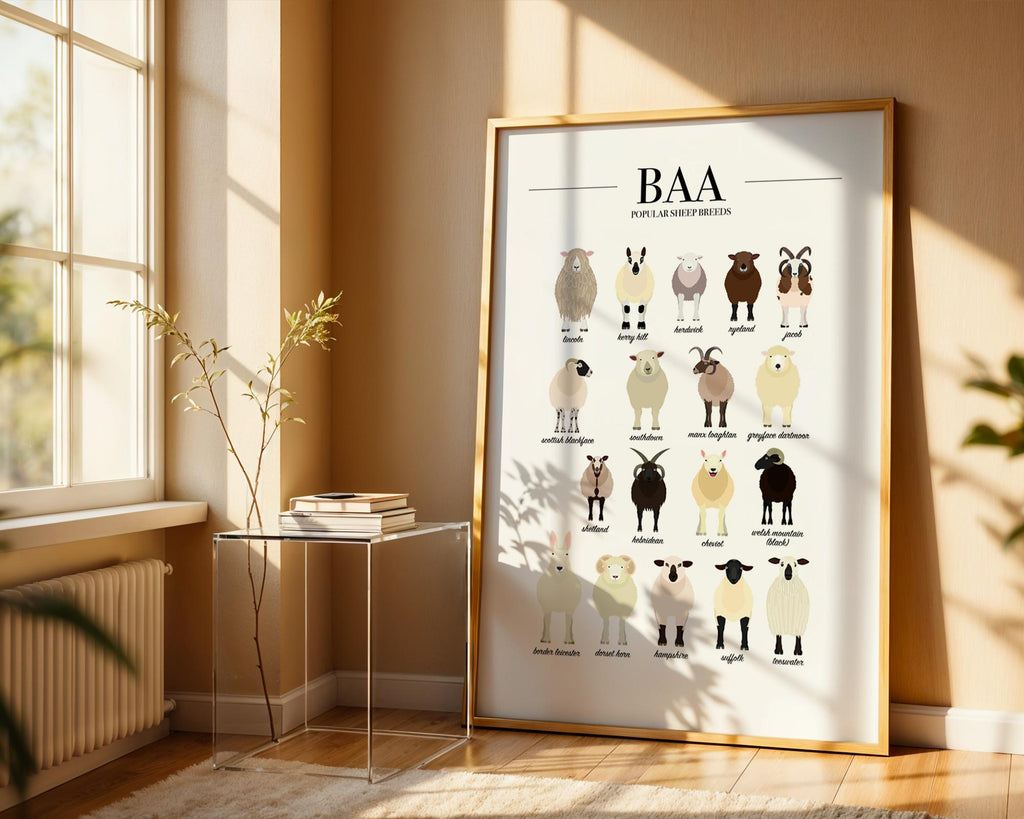 Sheep Breeds Poster, Sheep Art, Farm Kitchen Wall Art, Types Of Animals Poster, Farm Animal Posters For Kids, Sheep Farmer Gift A5 A4 A3