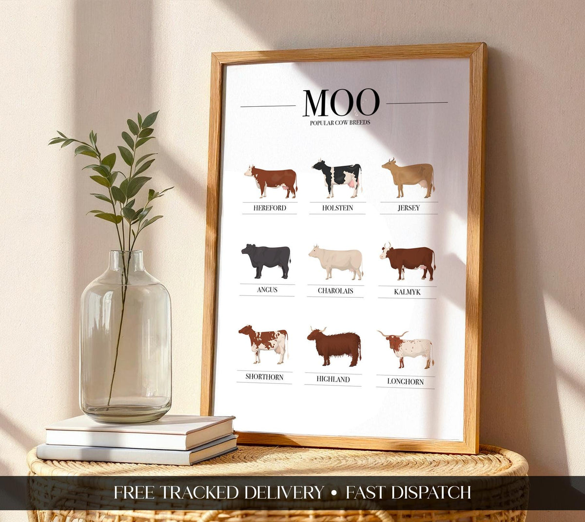 Cow Breeds Wall Art Print: Vet and Farmer Gifts. Cottage kitchen animal wall poster, Farm Animal Wall Art, Farmhouse kitchen Poster