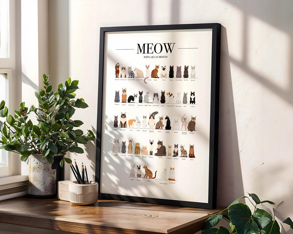 Cat Breeds Poster, Cat Home Decor, Cat Gifts for Her, Animal Prints For Bedroom, Cat Wall Art For Kids, Cat Memorial Gift, A3 A4 A5