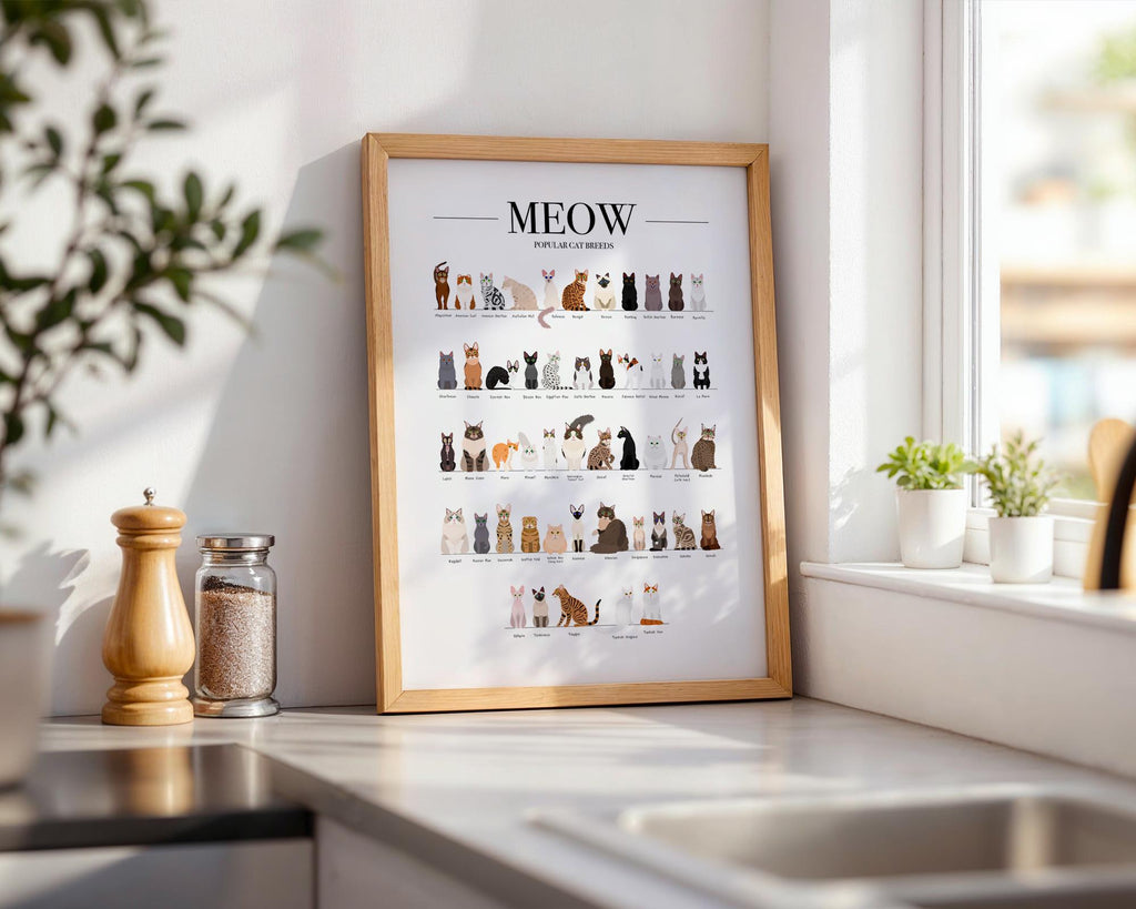 Cat Breeds Poster, Cat Home Decor, Cat Gifts for Her, Animal Prints For Bedroom, Cat Wall Art For Kids, Cat Memorial Gift, A3 A4 A5