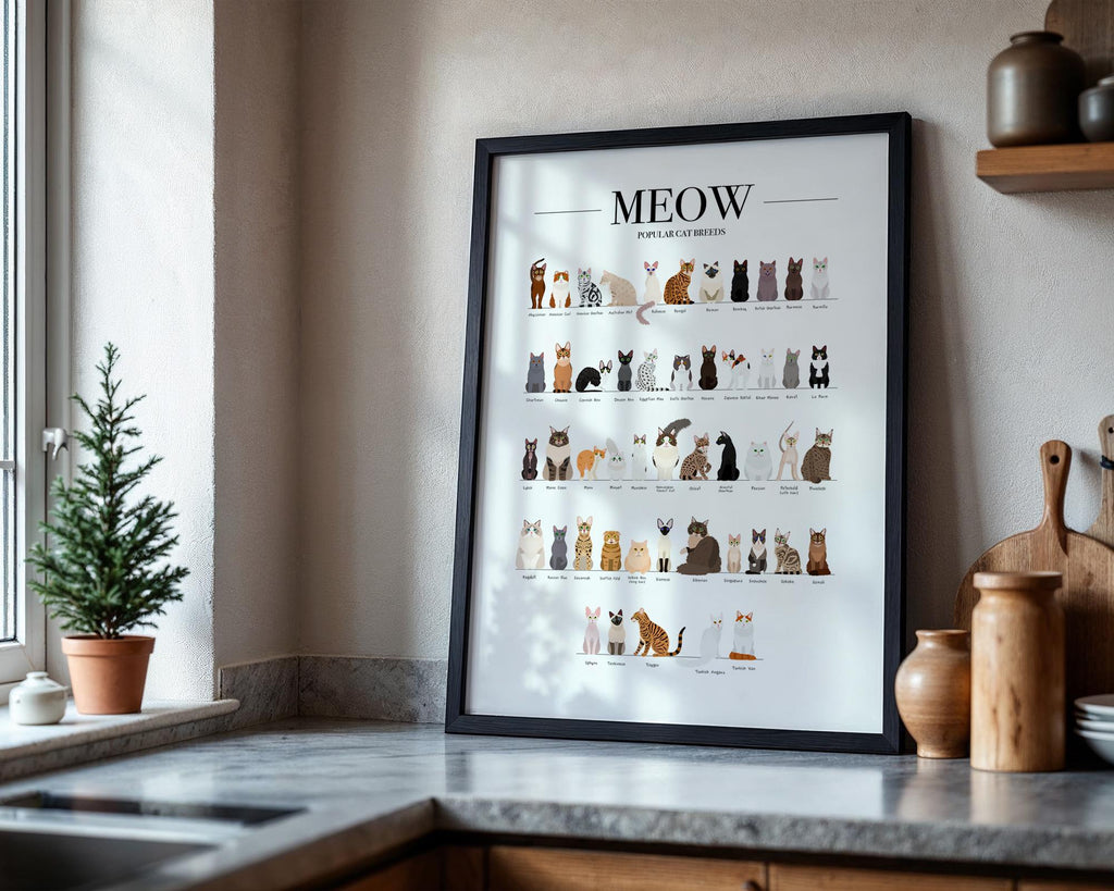 Cat Breeds Poster, Cat Home Decor, Cat Gifts for Her, Animal Prints For Bedroom, Cat Wall Art For Kids, Cat Memorial Gift, A3 A4 A5