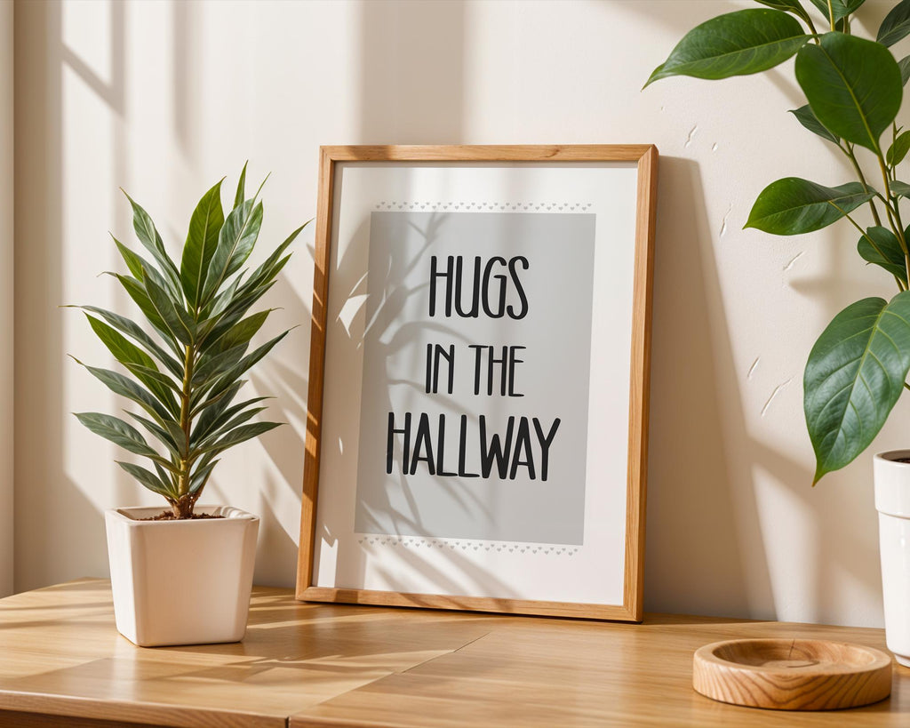 Hugs in the Hallway Poster, Hallway Decoration, Typography Prints, Hallway Prints Staircase Art, Welcome Home Custom, Neutral Decor A4 A3