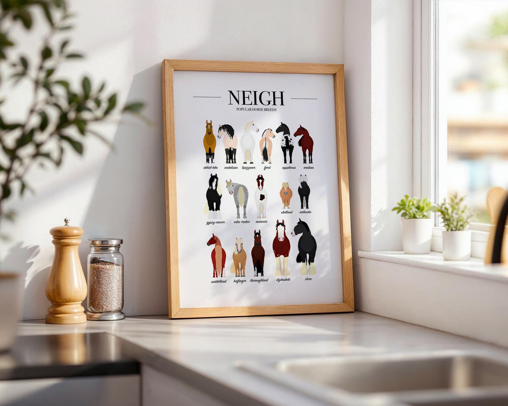 Horse Wall Print, Horse Breeds Poster, Farmhouse Kitchen Wall Decor, Equestrian Must Haves, Horse Owners Gifts, Equestrian Gifts For Girls