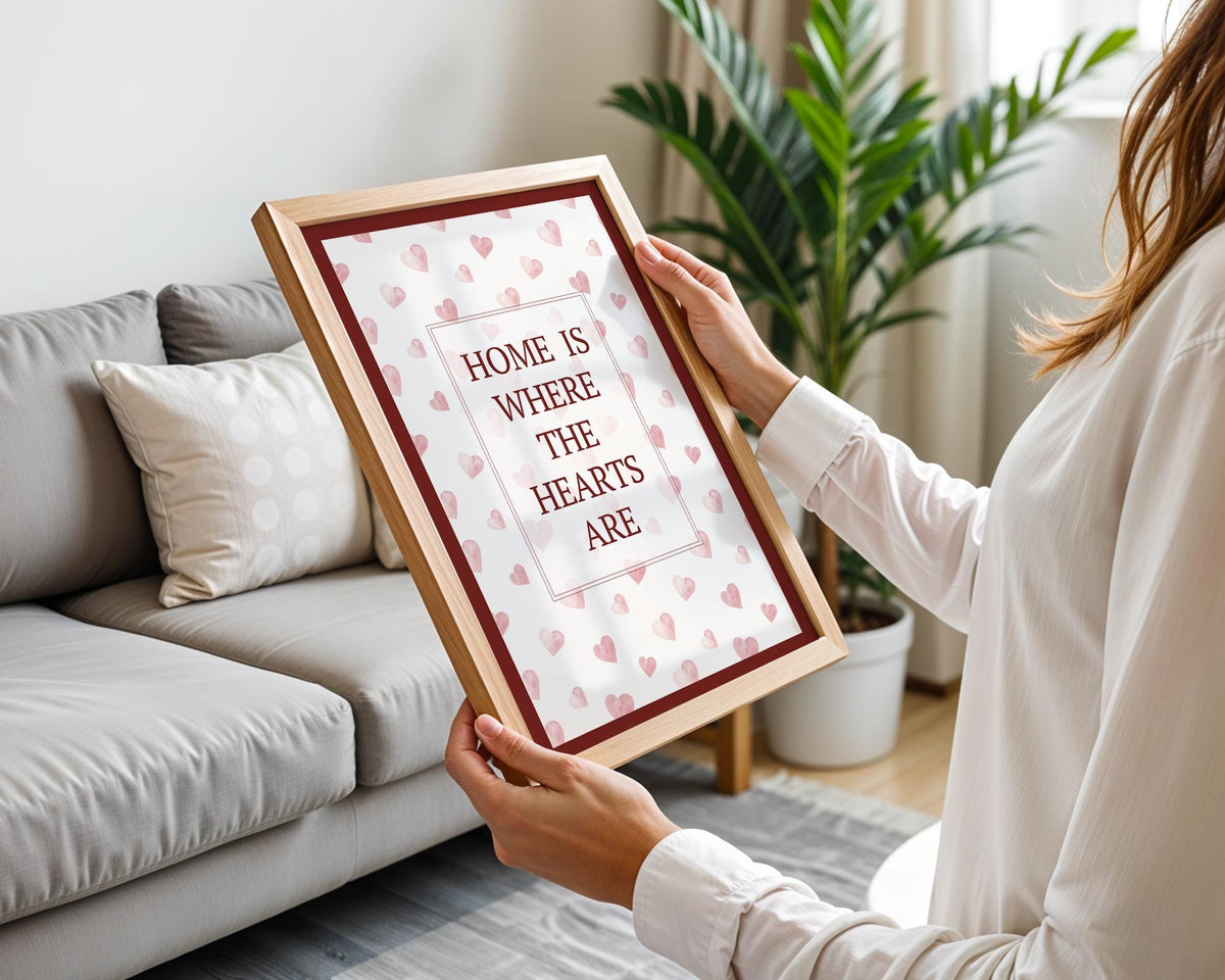Pink Hearts Print, Cottage Kitchen Decor, Home Wall Artwork, Kitchen Typography Poster, Type Print, Gift For Her, Home Wall Art Poster A5 A4