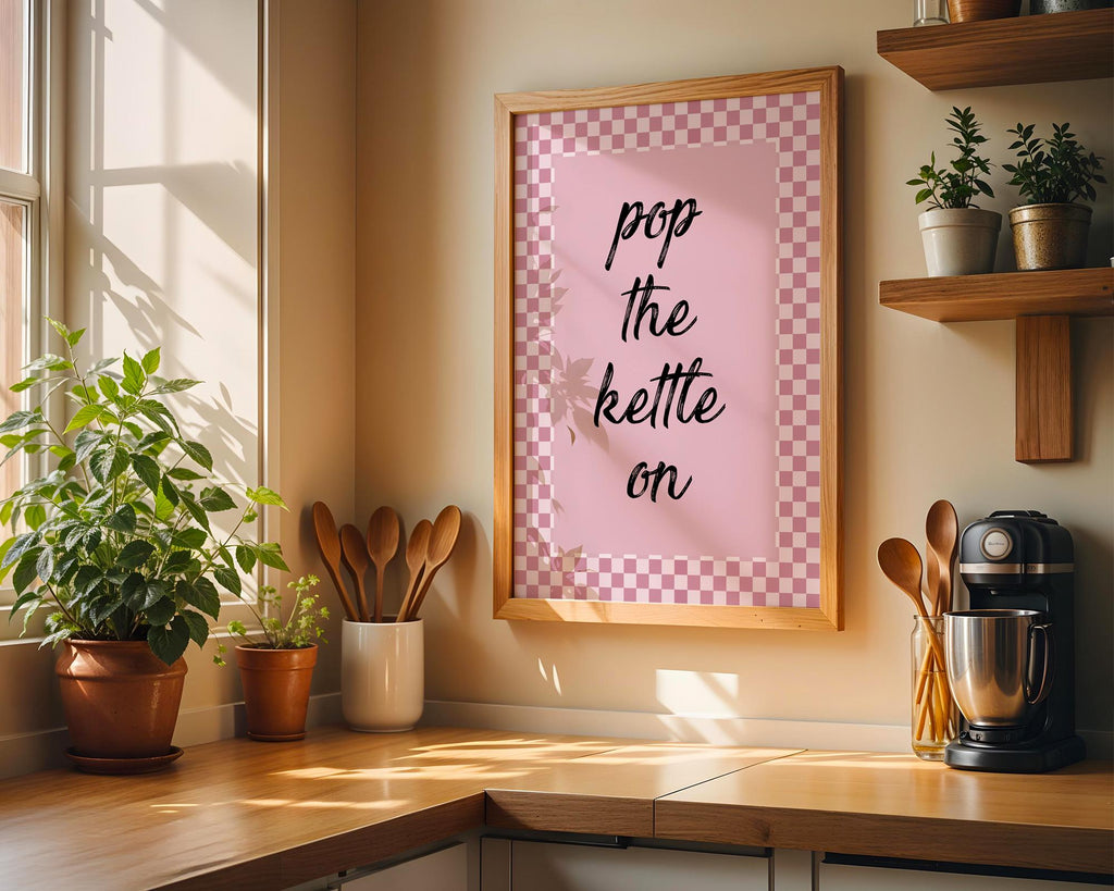 Pop The Kettle On Kitchen Print, Funky Wall Art, Kitchen Wall Decor, Kitchen Wall Art, Customisable, Home Decor, Retro Style Kitchen Decor