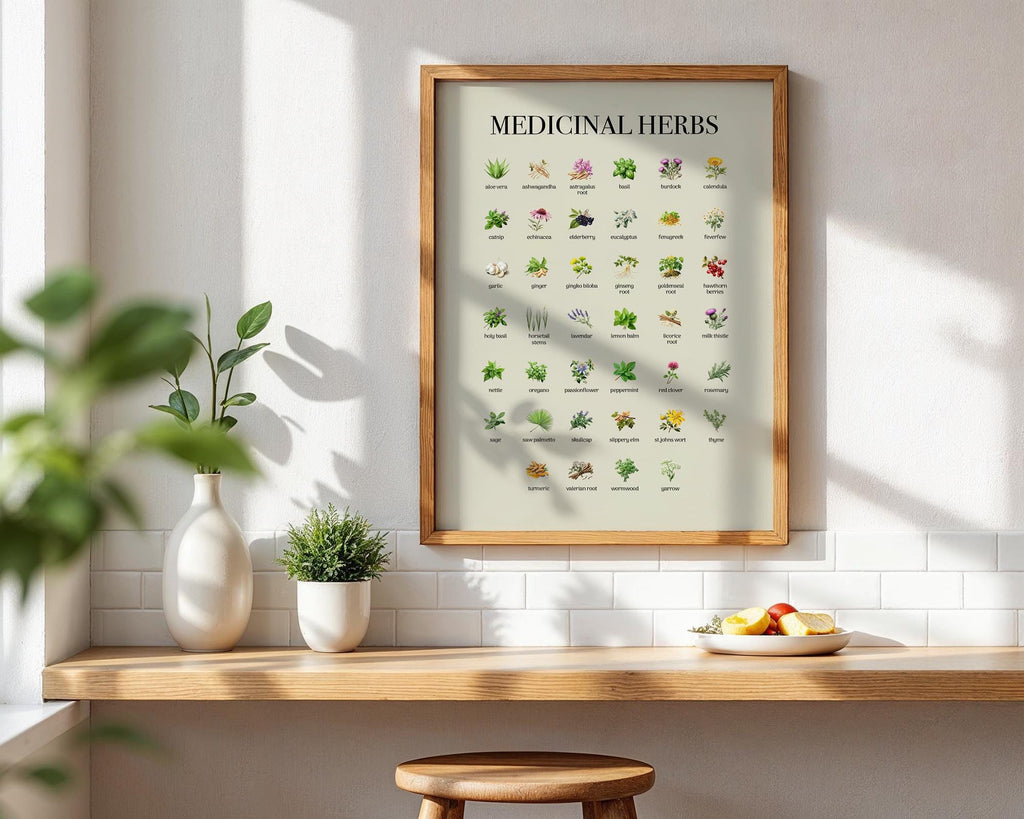 Vintage Herbs Print, Educational Kitchen Poster, Farmhouse Style Wall Art Poster, Botanical Herbal Guide Gift, Herbs Wall Picture