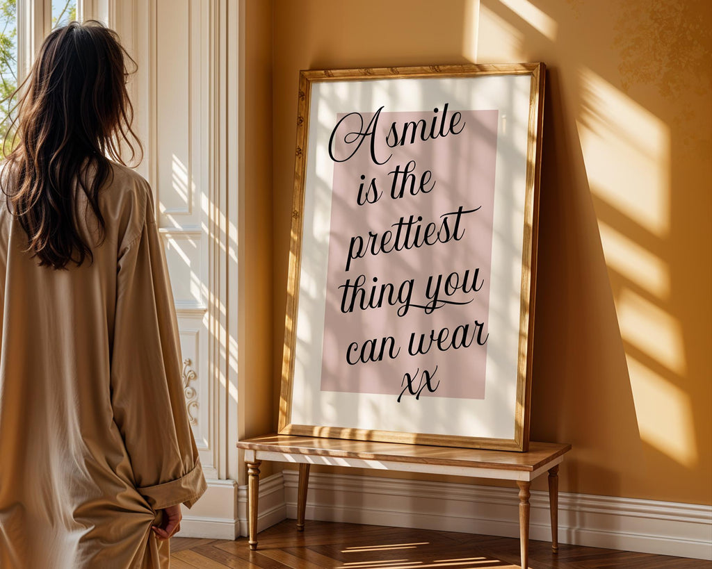 Smile Quote Print, Self Love Wall Art, Beauty Salon Poster, Neutral Minimalist Home Decor Gift