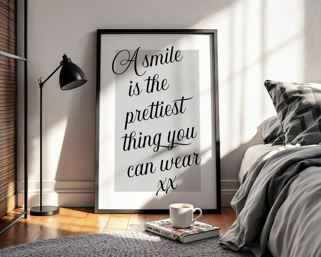 Smile Quote Print, Self Love Wall Art, Beauty Salon Poster, Neutral Minimalist Home Decor Gift