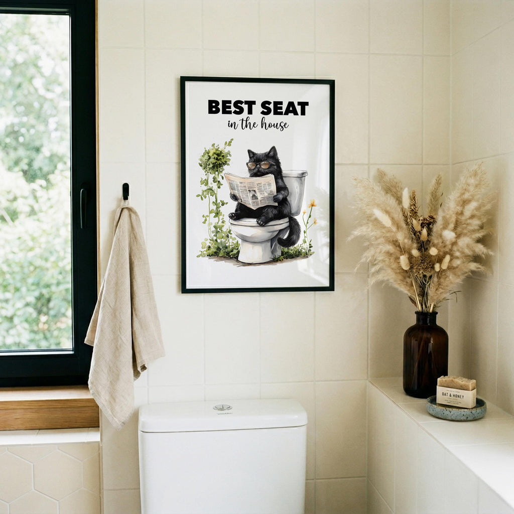 Funny Cat Bathroom Print, Best Seat In The House, Funny Bathroom Poster, Above Toilet Decor, Home Decor Gift, Cat Poster A5 A4 A3