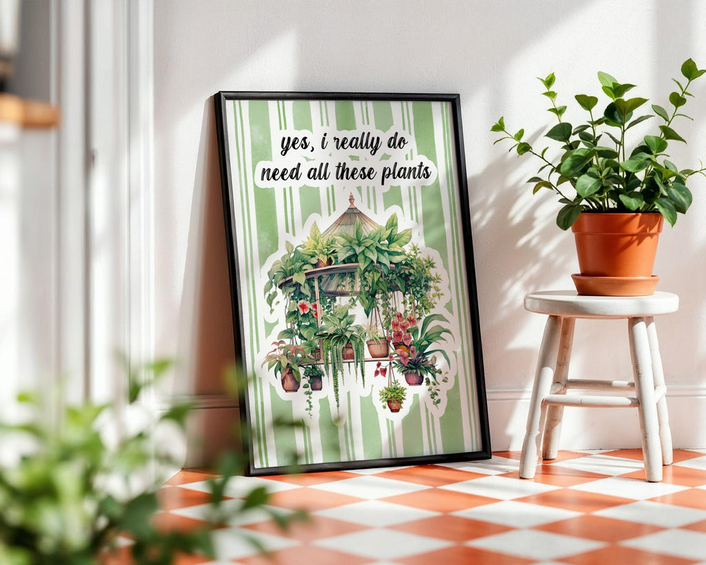 House Plant Print, Plant Lover Wall Decor, Plant Decor For Shelves, Funny Kitchen Wall Prints, House Plant Present, Gardening Gift For Her