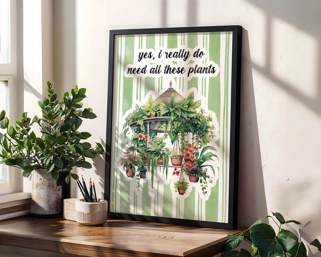 House Plant Print, Plant Lover Wall Decor, Plant Decor For Shelves, Funny Kitchen Wall Prints, House Plant Present, Gardening Gift For Her
