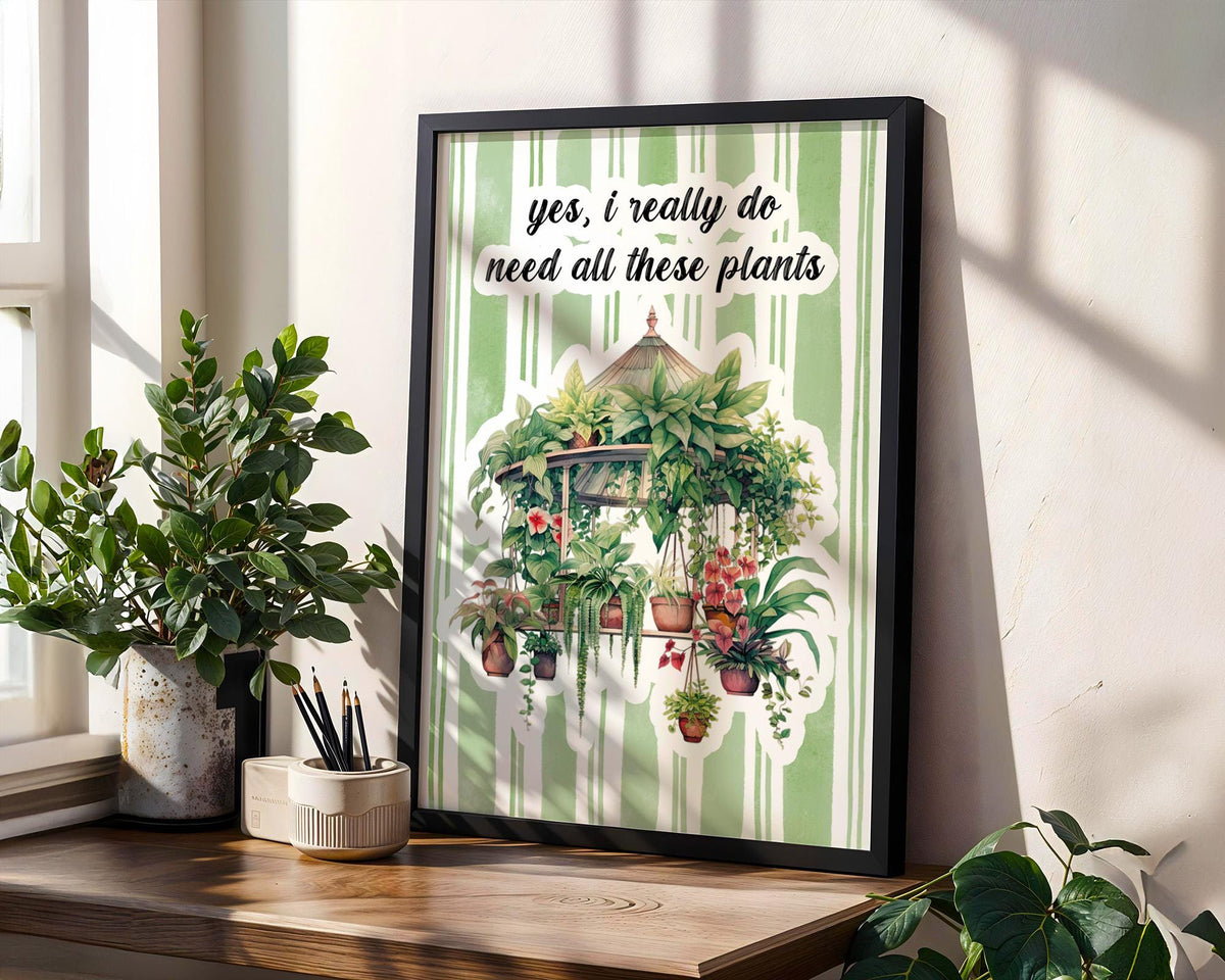 House Plant Print, Plant Lover Wall Decor, Plant Decor For Shelves, Funny Kitchen Wall Prints, House Plant Present, Gardening Gift For Her